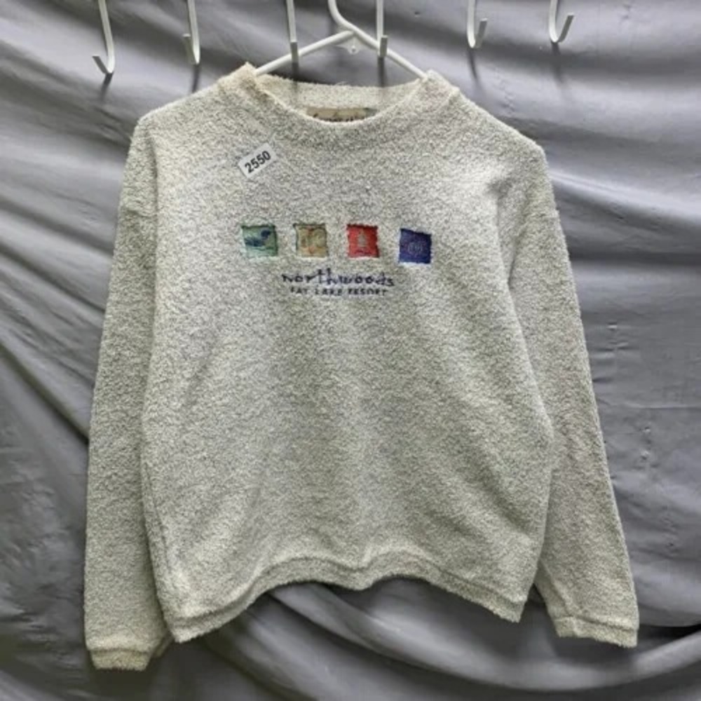 North Woods Sweater Adult Small Grey Long Sleeve Fat Lake Resort Y2K Men's